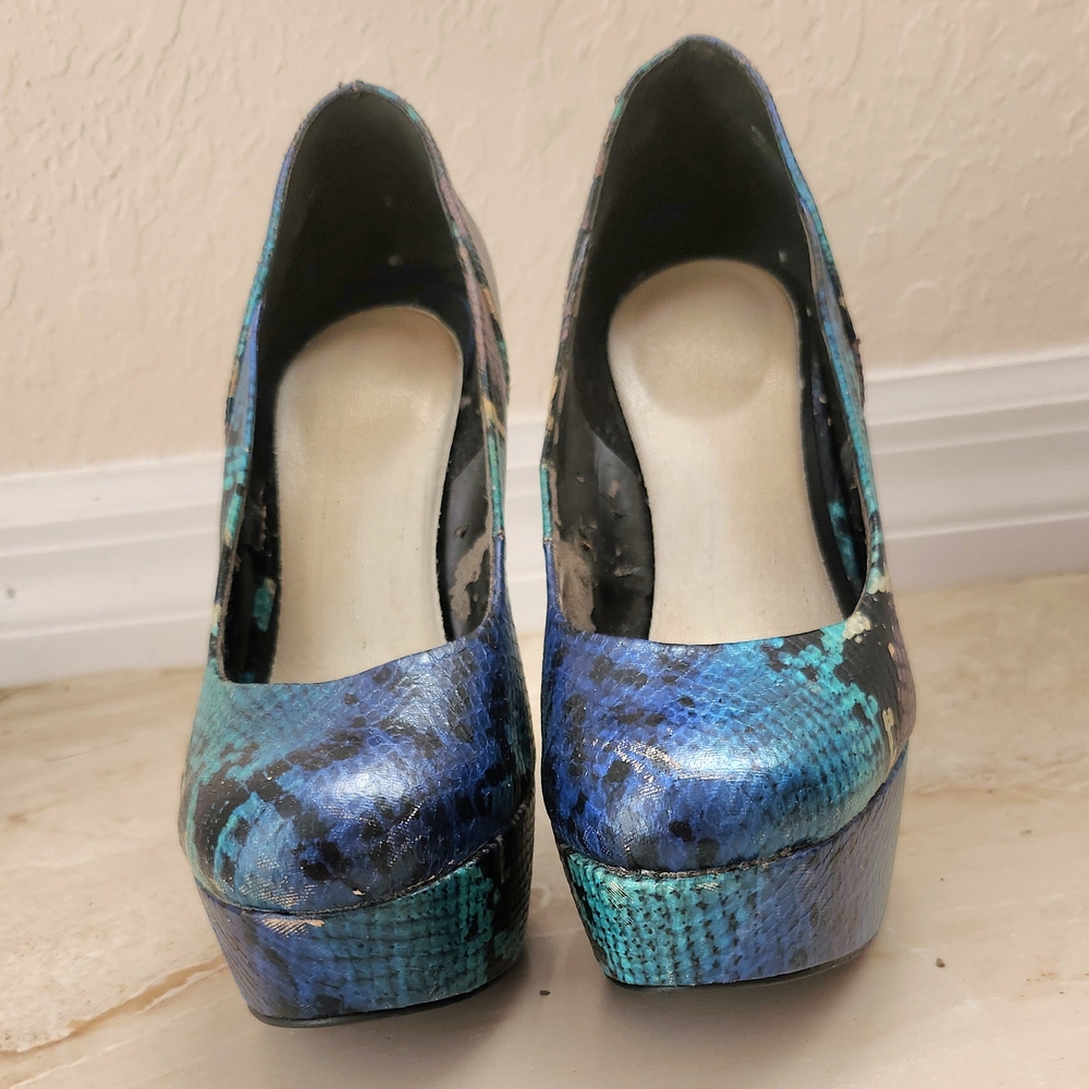 Blue and Green Snakeskin Women's Heels